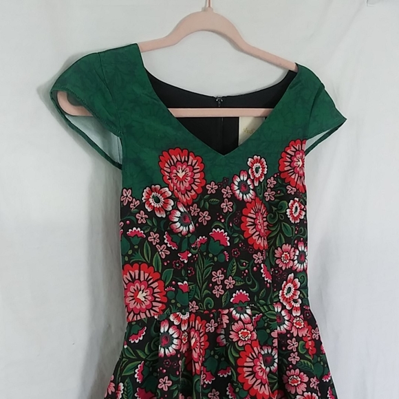 ModCloth floral cap sleeve midi lined dress Xs - Picture 4 of 9